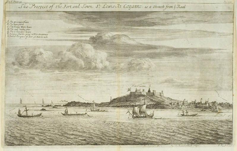 Vue du Fort Saint-Louis et de la Ville de Cayenne depuis la rade