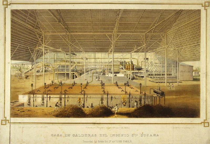 Sucrerie cubaine : vue de la salle des chaudières de l'usine Santa Susana, propriété de Monsieur Antonio Parejo