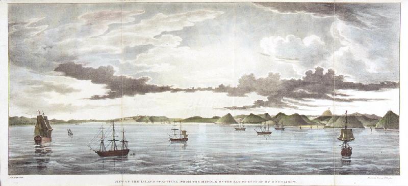 Vue de l' Ile d'Antigua, au clair de lune, depuis la baie de Saint John