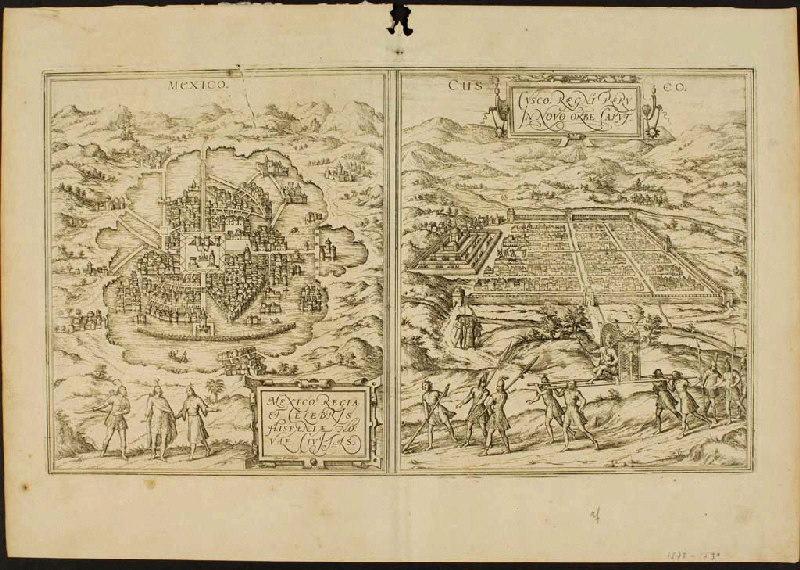 Vue de la ville de Mexico et de la ville de Cusco