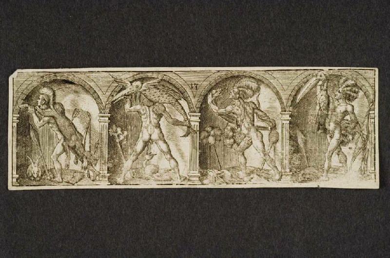 Guerriers cannibales transportant des animaux morts