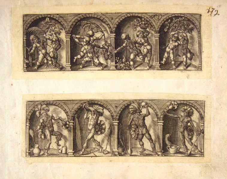 Enfants jouant et dansant, [suivi de ] Quatre guerriers, dont deux se servent de maracas -