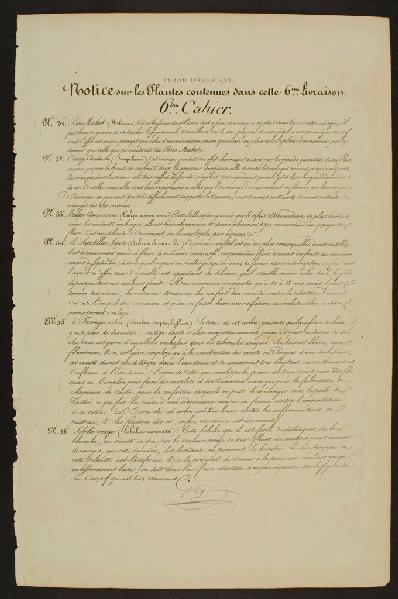 Notice sur les Plantes contenues dans cette sixième Livraison, 6ème Cahier