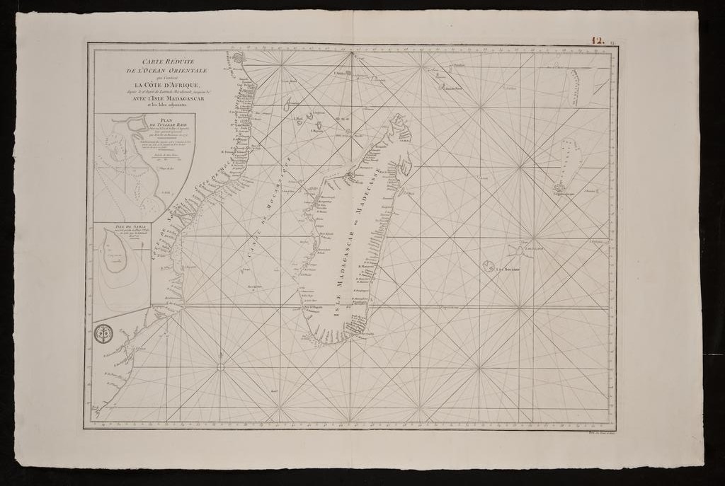 Carte réduite de l'océan orientale qui contient la côte d'Afrique, depuis  le 9e degré de  latitude méridionale jusqu'au 30e avec l'isle de Madagascar et les isles adjacentes.