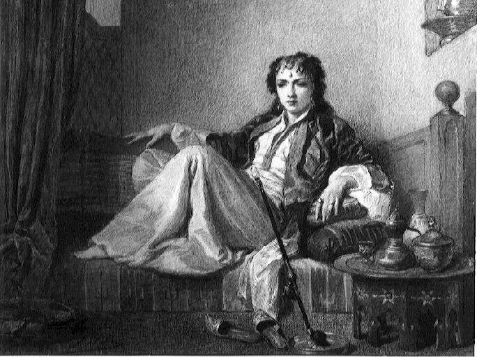 Femme assise fumant l'opium