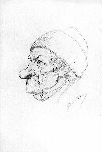 Tête d'homme coiffé d'un bonnet : caricature