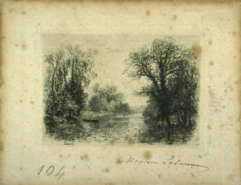 Rivière bordée d'arbres ; Vue d'Hennebont