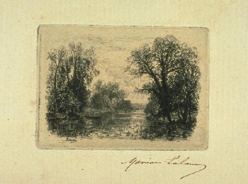 Rivière bordée d'arbres ; Vue d'Hennebont