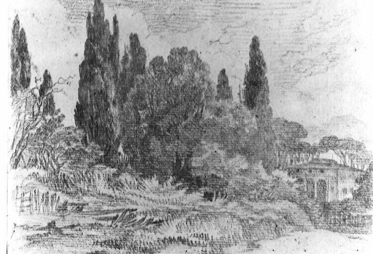 Paysage avec fabrique