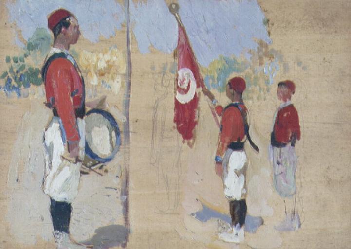 HOMMAGE DE LA JEUNESSE DE LA FRANCE A LA STATUE DE JULES FERRY : JEUNE HOMME AU TAMBOUR DE PROFIL