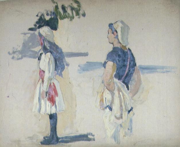 HOMMAGE DE LA JEUNESSE DE LA FRANCE A LA STATUE DE JULES FERRY : JEUNES GENS VUS DE DOS, ET DE PROFIL, EN COSTUME TUNISIEN