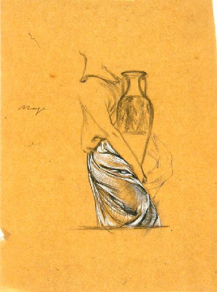 Projet pour un cuir ouvragé pour le salon des arts décoratifs de 1911 à Paris. Etude d'une femme sans tête, avec cruche