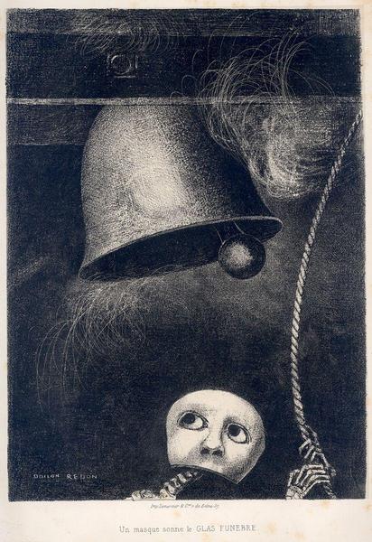 A Edgar Poe : 6 lithographies (planche 3) ; Un masque sonne le GLAS FUNEBRE (autre titre)