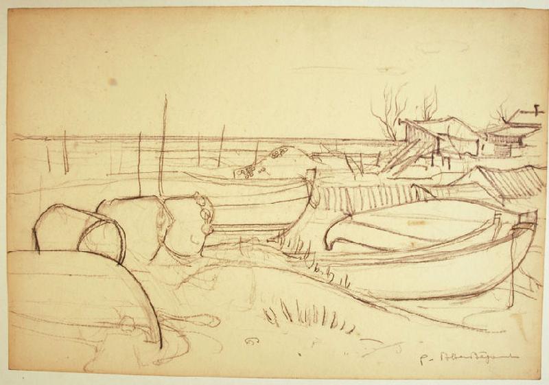 Études de barques sur le bord du Bassin d'Arcachon
