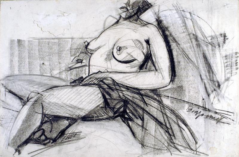 Nu assis jambe repliée