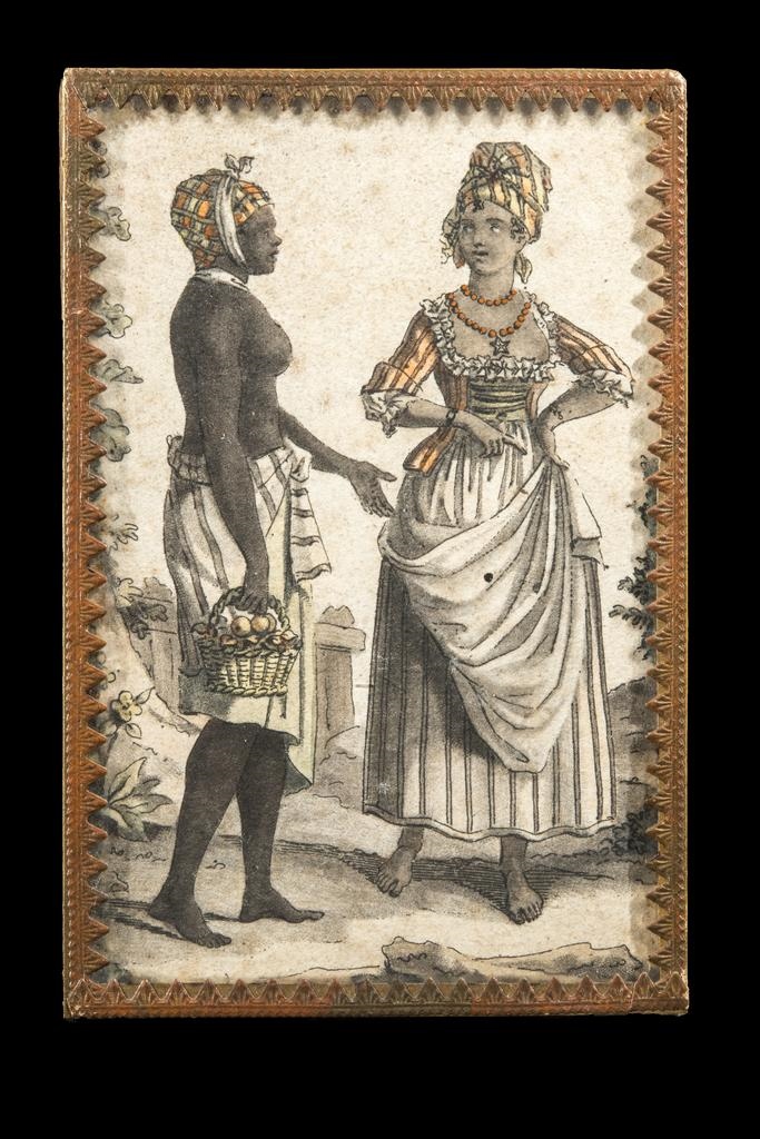 Boîte rectangulaire, à décor de femmes de la Guadeloupe.