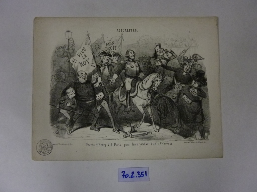 "Entrée d'Henri V à Paris pour faire pendant à celle " ; SERIE "Actualités" ; Portrait du Comte de Chambord à cheval