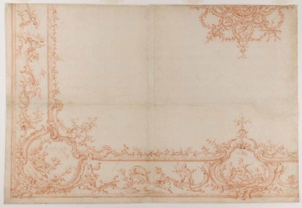 Projet aux deux tiers d’un plafond à motifs cynégétiques