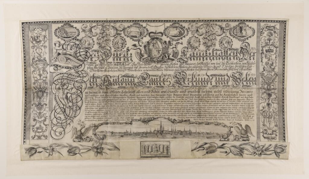 Diplôme décerné à un jardinier par le prince de Liechtenstein