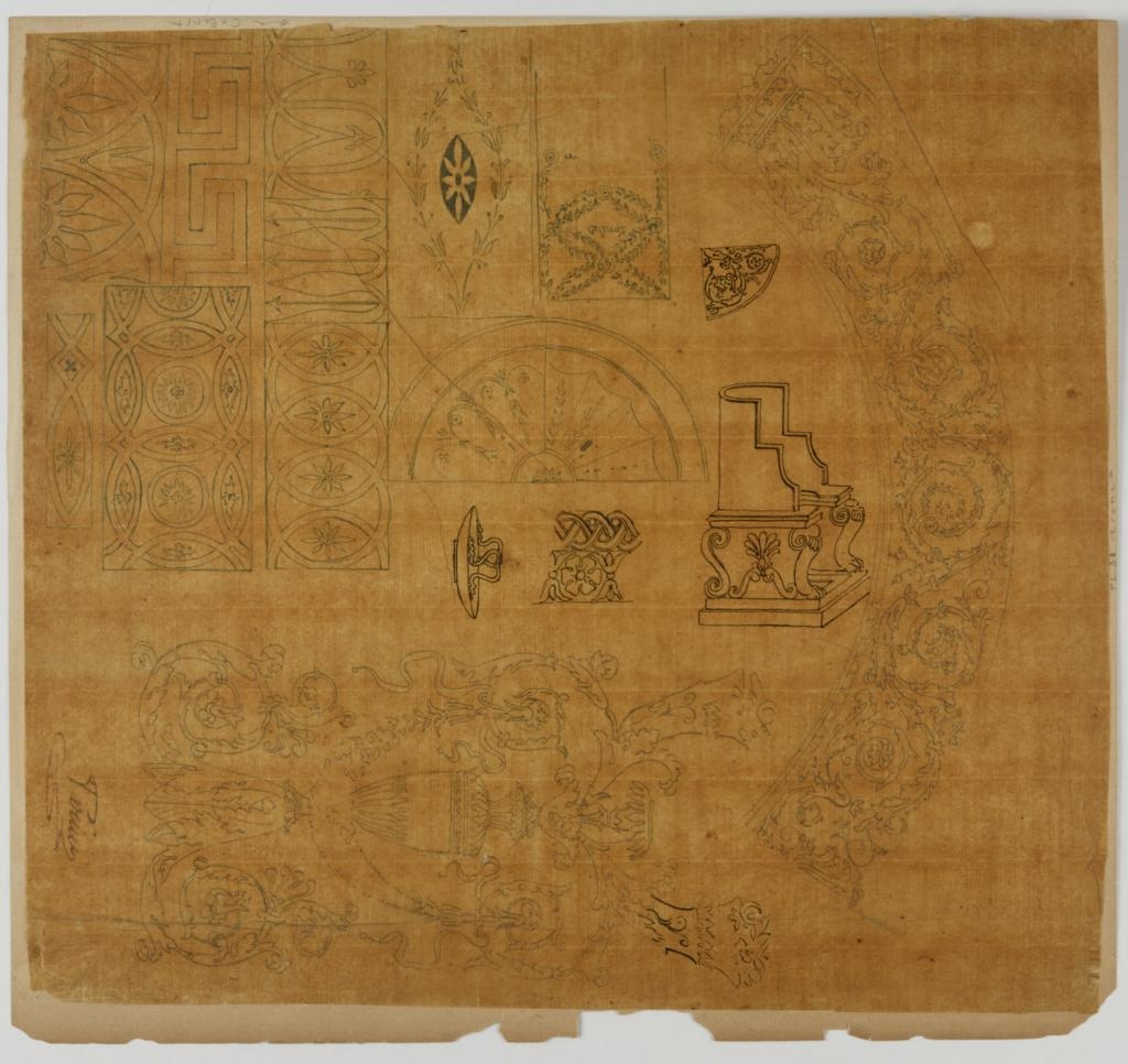 Motifs décoratifs et projet de mobilier (fauteuil)