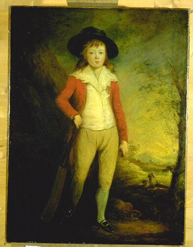 Portrait du jeune Bridget Seward tenant une batte de cricket
