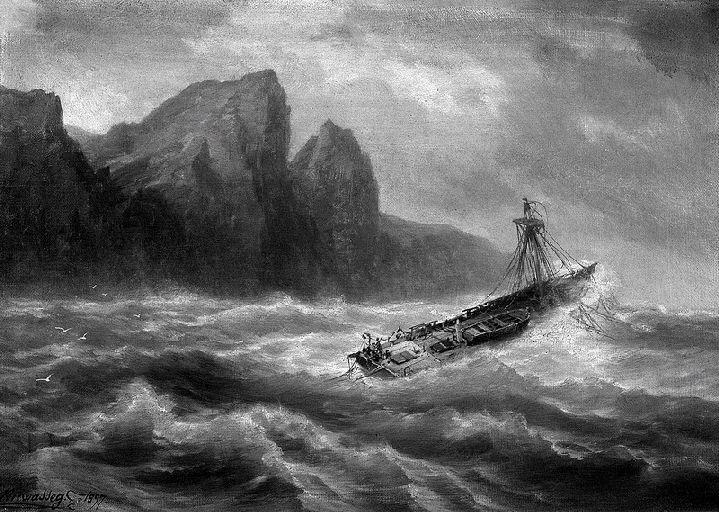 Trois-mâts drossé vers la côte