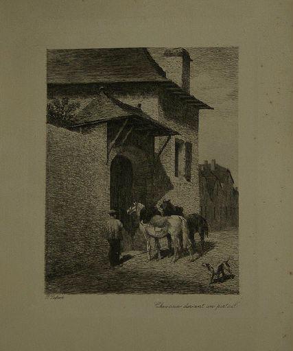 Chevaux devant un portail