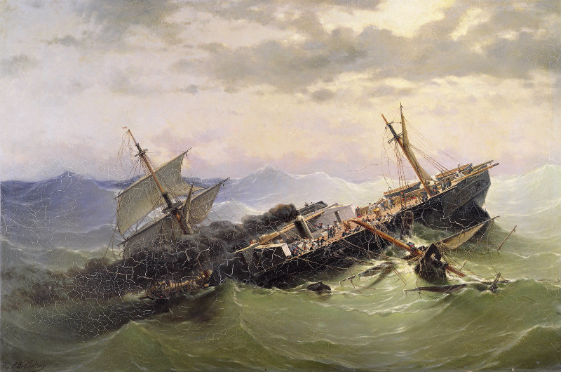 Le Naufrage du Vauban ; Le Vauban, vaisseau de transport désemparé de son grand mat pendant une violente tourmente ; Marine