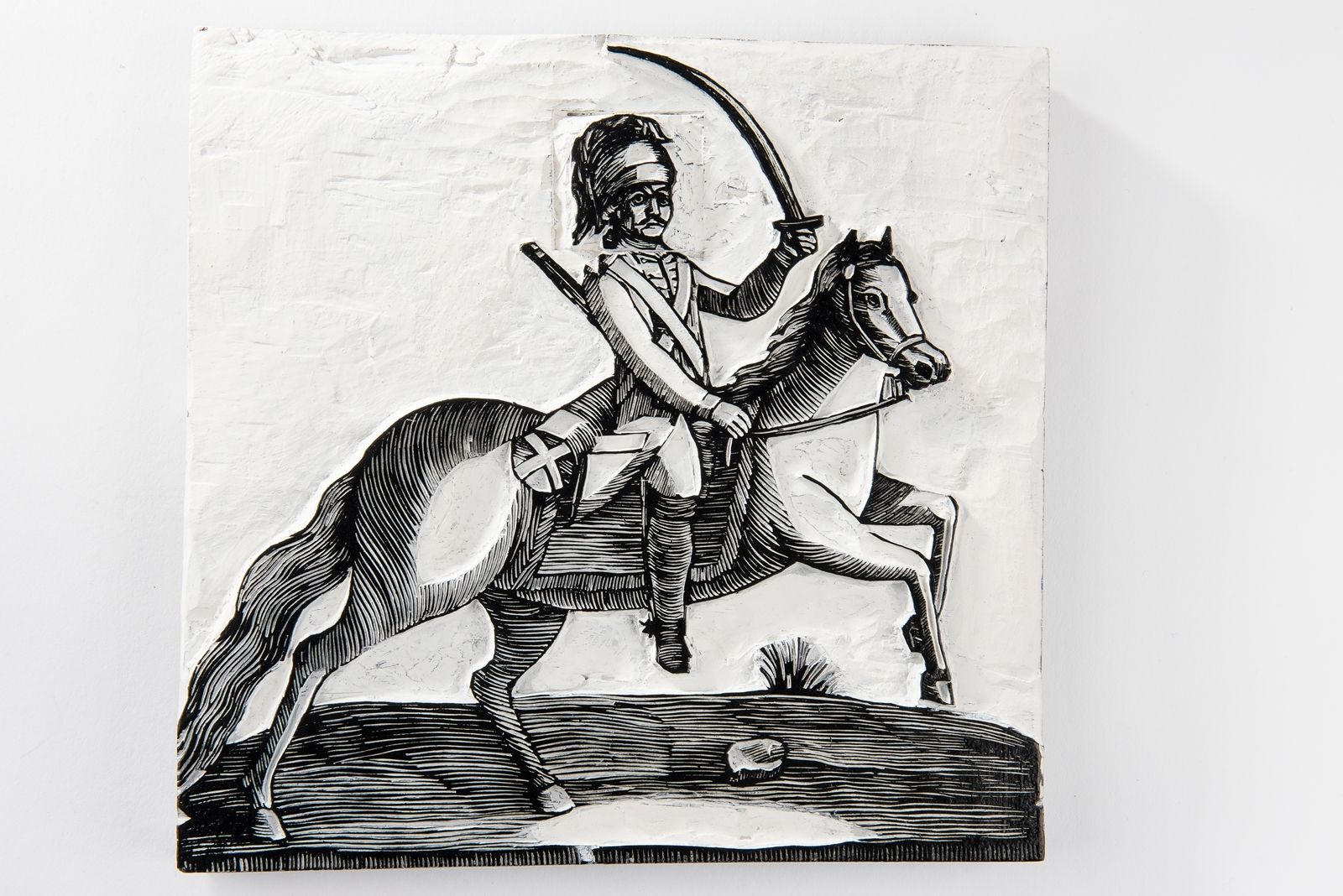 Cavalier sabre au clair ; Bois gravé