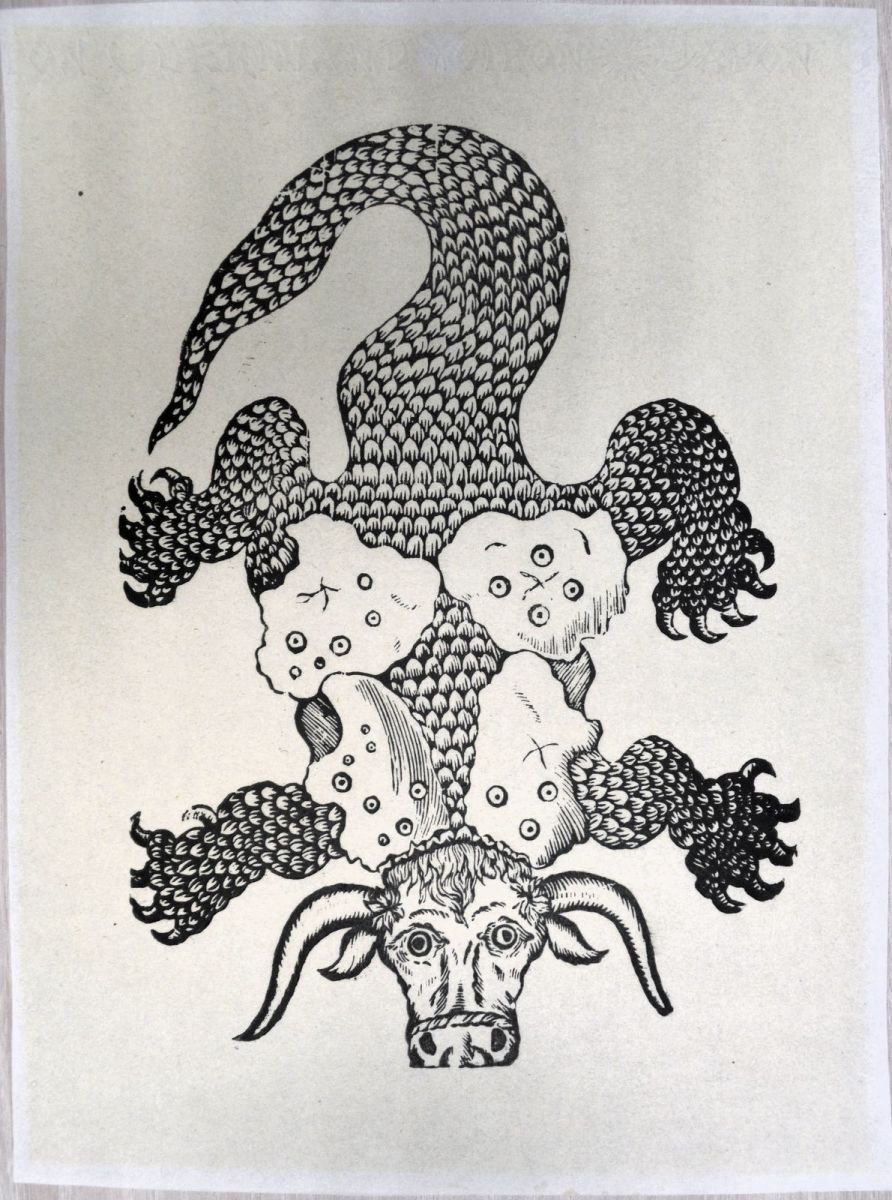 Dragon à tête de buffle ; Bois gravé