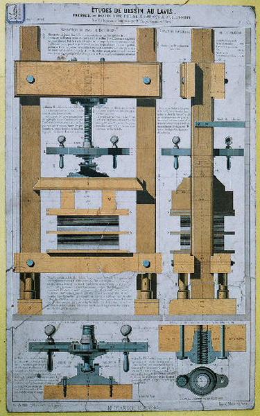 Dessin d'une presse à satiner à percussion