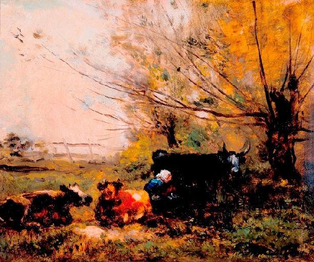 La Traite des vaches dans les prés