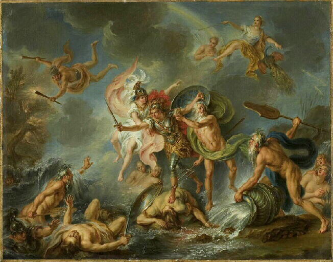 Achille poursuivant les Troyens dans les eaux du Scamandre