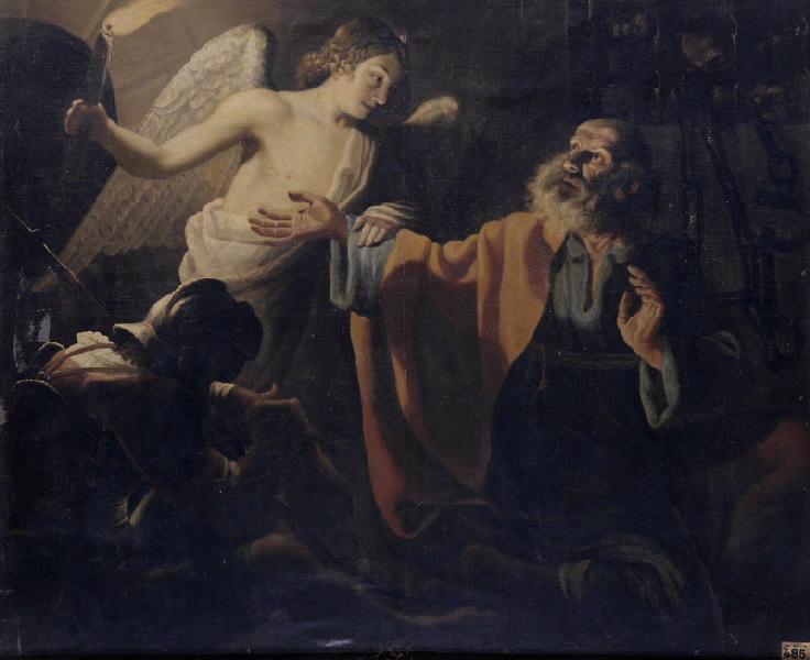Saint Pierre dans sa prison éveillé par l'ange (copie d'après Valentin)