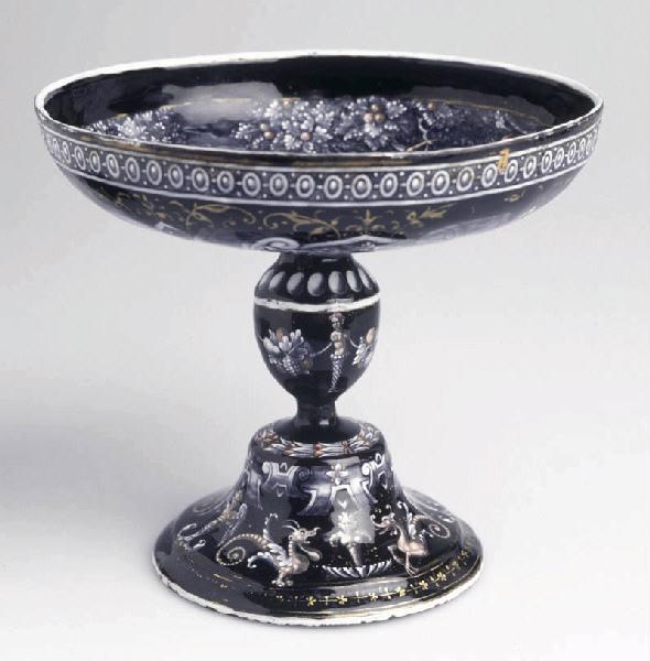 Adam et Eve dans le Paradis terrestre ; Décor de grotesques (au revers et sur le pied)