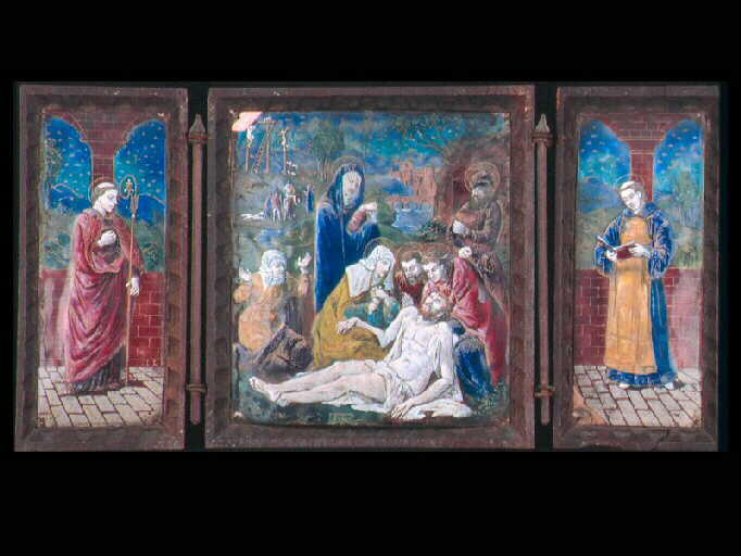 La Déploration du Christ ; Saint tenant une crosse ; Saint lisant un livre