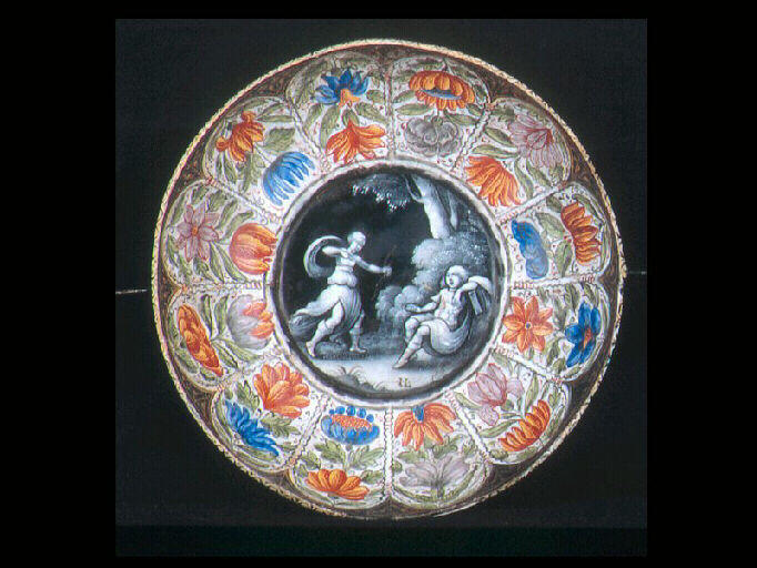 Diane et Endymion ; Décor floral (dans les godrons) ; Paysage et décor floral (au revers)