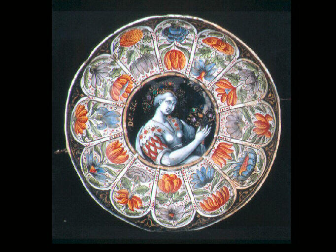 Flore ; Décor floral (dans les godrons) ; Paysage et décor floral (au revers)