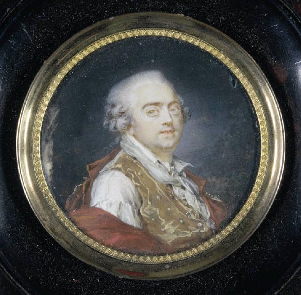 Autoportrait de l'artiste, vêtu d'une chemise blanche à col ouvert et d'un gilet brun et rouge