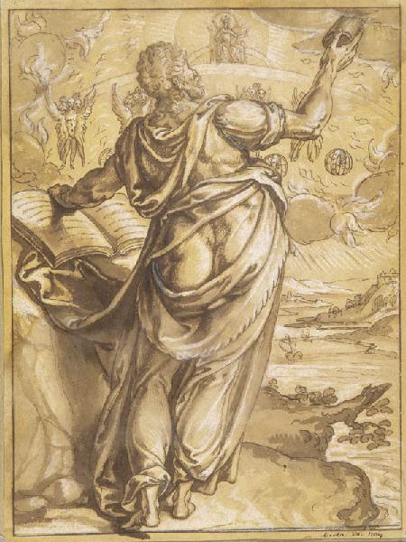 Etude pour le prophète Ezechiel (estampe illustrant les icones prophetarium majorum et minorum Veteris Testamenti, 1594, gravée par Pierre Perret)