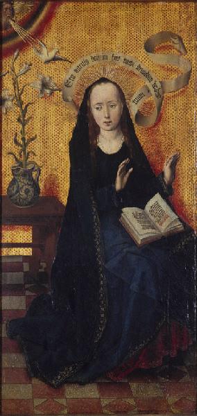 Vierge de l'Annonciation (face) ; Armes de J. Martin de Bretenière et de Jeanne Frappier (revers)