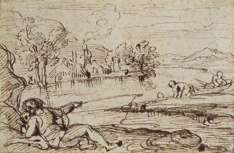 Paysage au pêcheur à la ligne