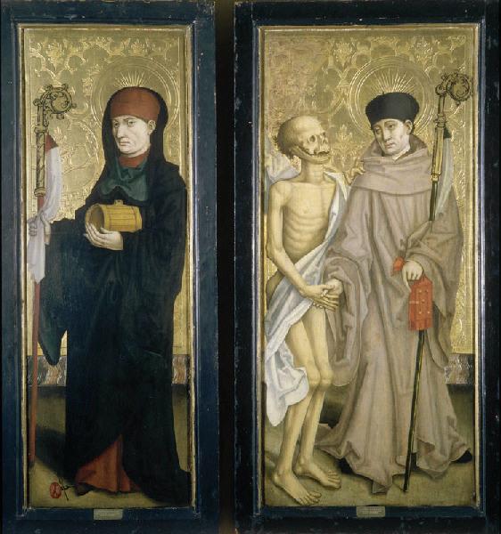 Saint Fridolin (face intérieure du volet, fond or) ; Saint Christophe (face extérieure, très dégradée)