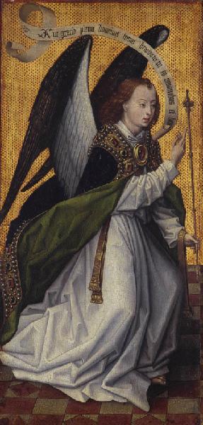 Ange de l'Annonciation (face) ; Armes de J. Martin de Bretenière et de Jeanne Frappier (revers)