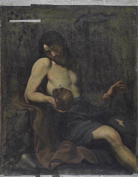 Solitaire méditant sur une tête de mort (copie d'après anonyme italien)