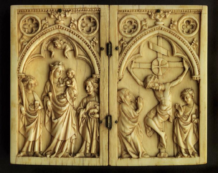 Vierge à l'Enfant (volet gauche) ; Crucifixion (volet droit)