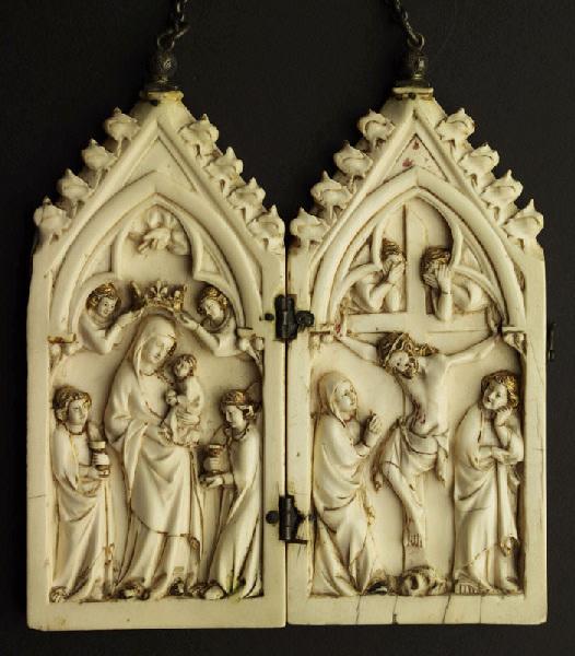 Vierge en Gloire couronnée par deux anges ; Crucifixion