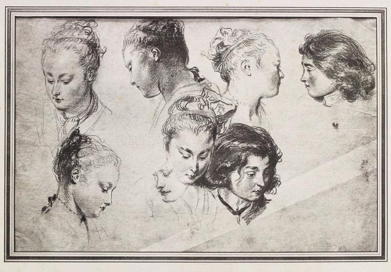 Etude de huit têtes, par Watteau