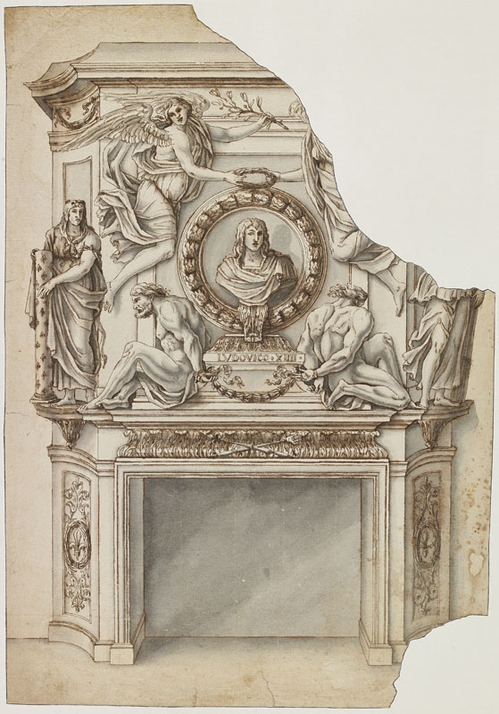 Cheminée avec Louis XIV jeune en empereur romain