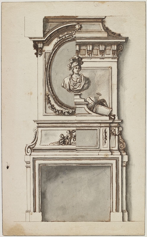 Cheminée avec buste de Minerve et attributs des sciences (Titre attribué)